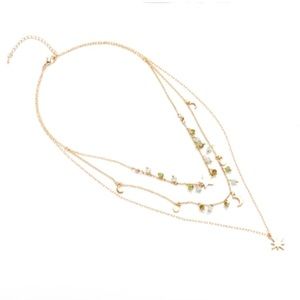 Layered Charm Beads Moon Stars Necklace Gold